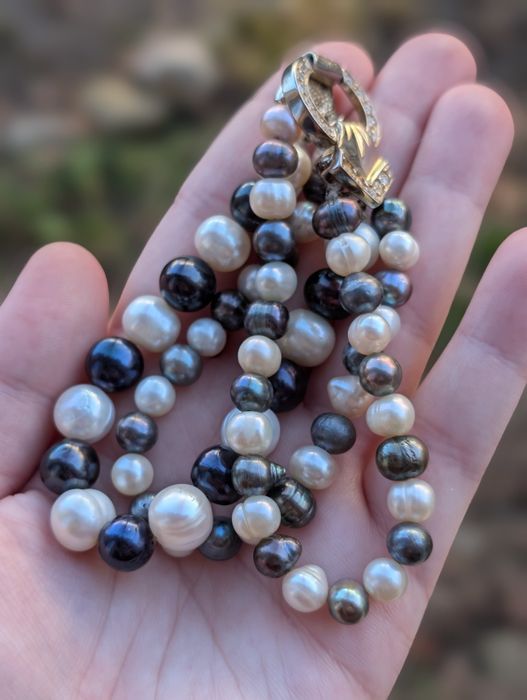 Veche bratara perle de cultura, inchizatoare argint 925 aur,copii