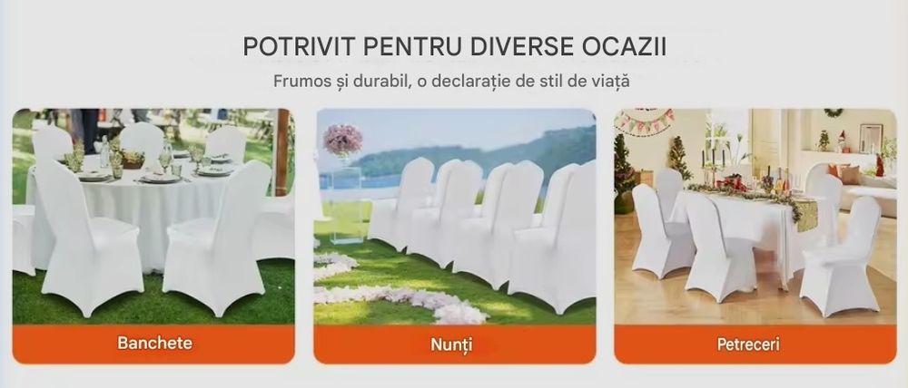 Huse scaun lycra, spandex pentru evenimente nunta, botez, majorat