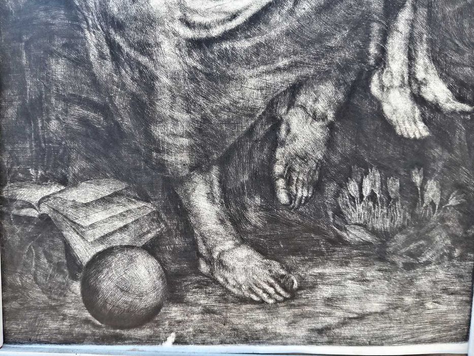 Tablou vechi - gravura - materna - nesemnata