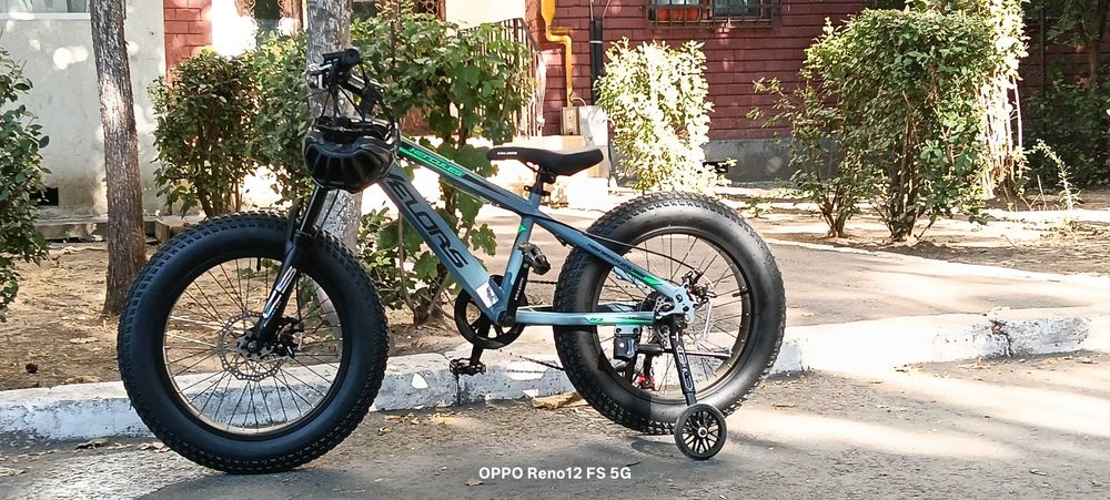 Vând Bicicletă Copii MTB Fat Bike Velors Hercules — Roată 20 inch, Gri/Verde