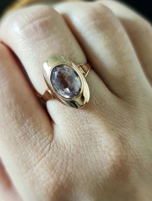 Золотое, советское кольцо 583 пробы с гранатитом