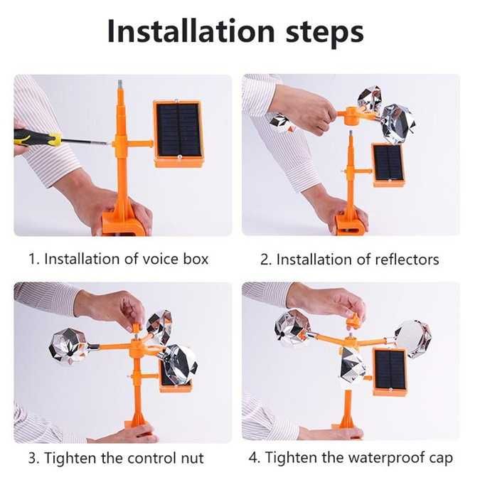 Alungător de păsări solar, rotativ 360°