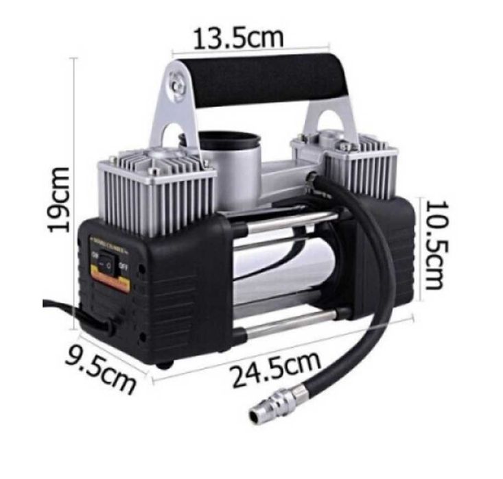 Метален двуцилиндров компресор за гуми , 12V, 150PSI, 10bar