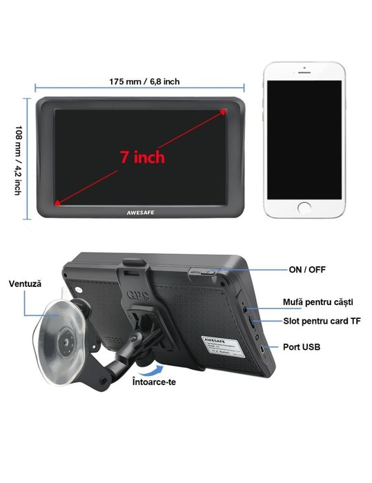 GPS 7"Navigatie Auto GPS TIR,GPS CAMION GPS IGO Primo Full EUROPA 2025