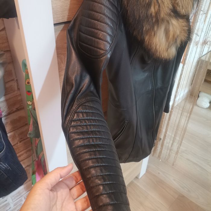 Haină de piele naturală cu blană naturala