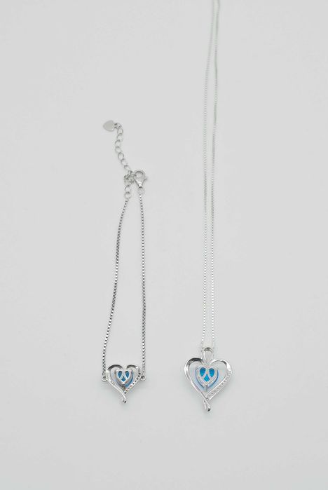 Комплект изящно сребърно Колие и Гривна със Сърце проба 925 и Цирконий