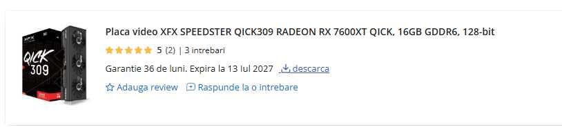 Placa video XFX SPEEDSTER QICK309 RADEON RX 7600XT 16GB GDDR6, 128-bit