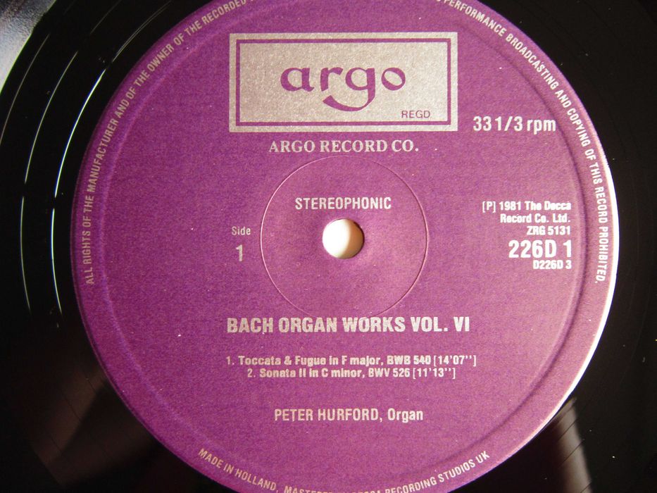 vinil rar Bach The Organ Works 3LP Peter Hurford 1981 UK impecabile