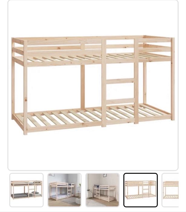 Pat supraetajat nou din lemn alb+saltele