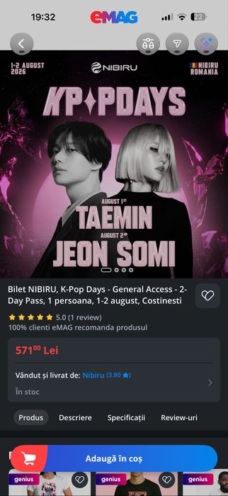 Bilet NIBIRU, K-Pop Days - General Access - 2-Day Pass, 1 persoana, 1-2 august, Costinesti