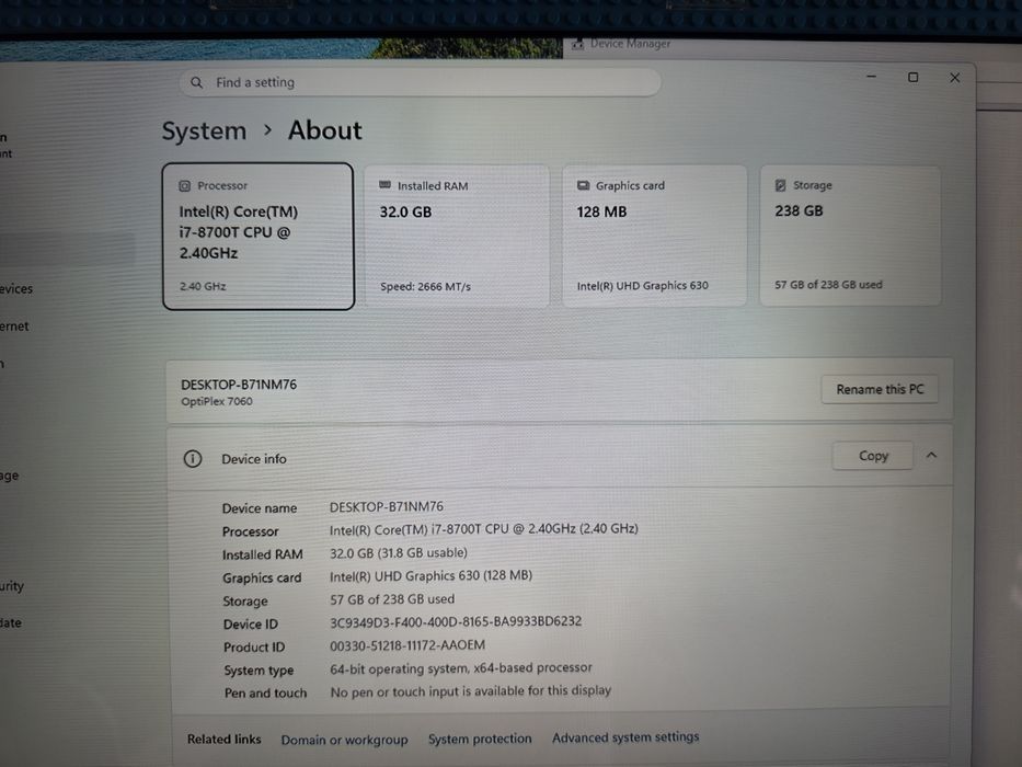 Dell OptiPlex 7060 Micro / i7-8th / 32 GB Ram /256 SSD