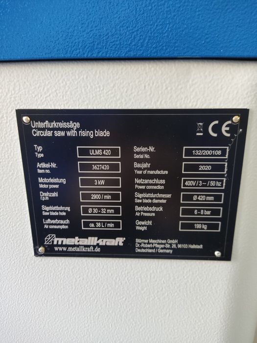 Автоматичен циркуляр с долно подаване и охлаждане Metallkraft ULMS 420
