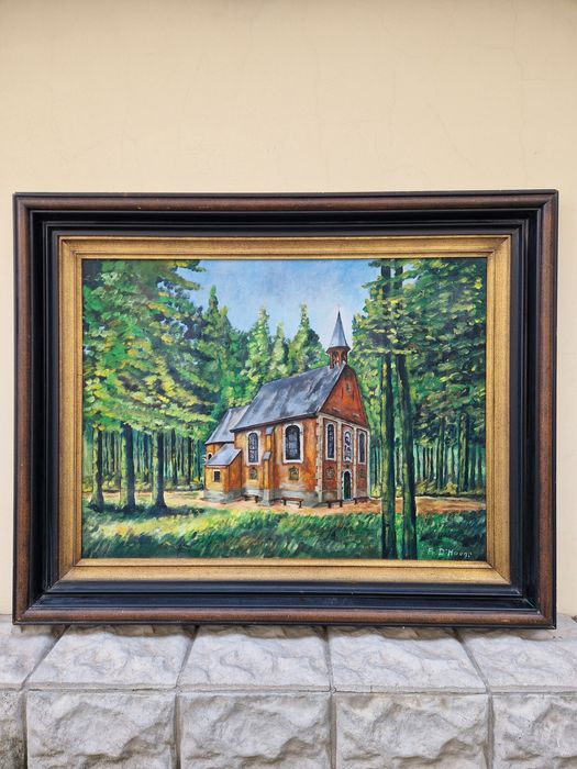 Прекрасна антикварна белгийска картина масло върху платно