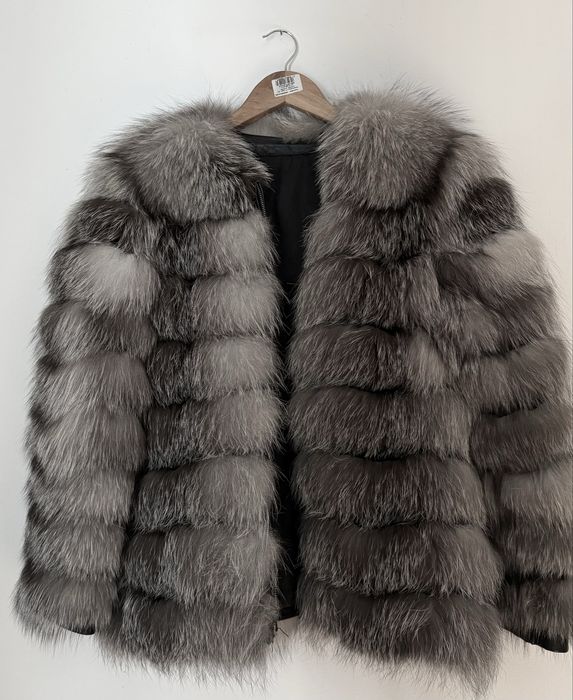 Haină din blană naturală de vulpe argintie 6 în 1