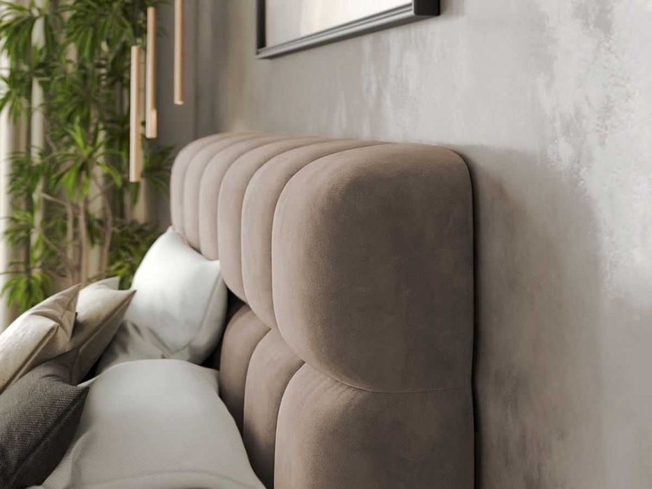 Pat Tapitat Espera tip bubble cu somiera fixa Cappuccino Velluto 29 - Transport Gratuit