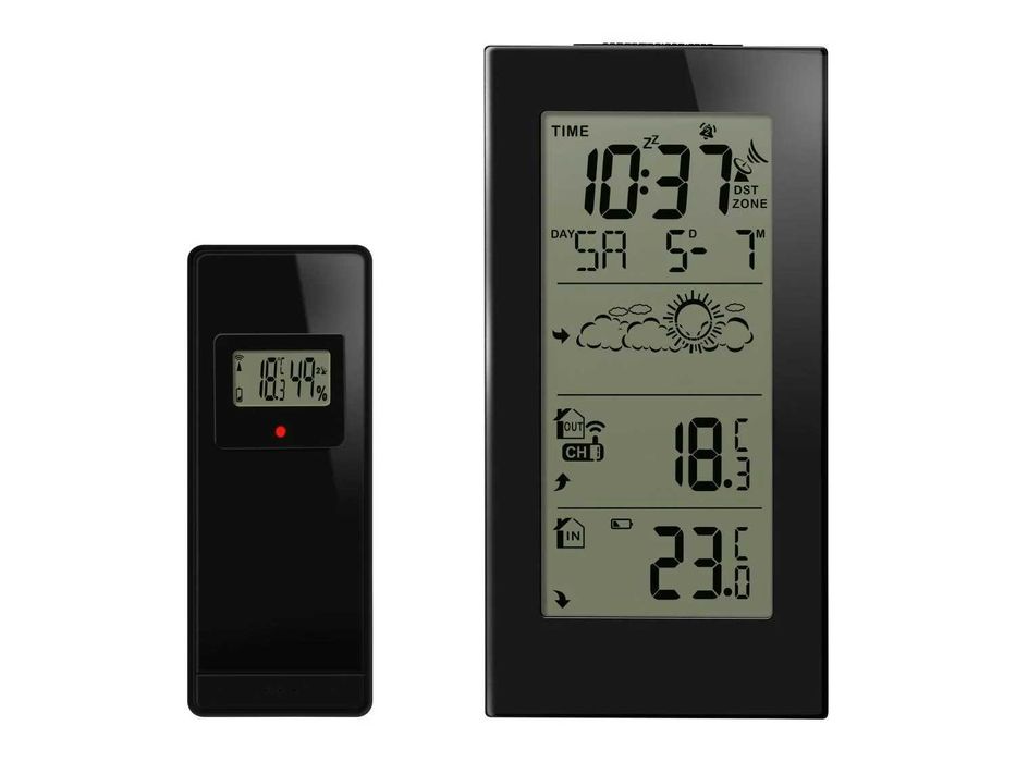 Stație meteo cu radiocomanda, cu senzor exterior; ceas cu termometru, wireless, noua, sigilata, realizata in Germania; afiseaza umiditatea pe exterior