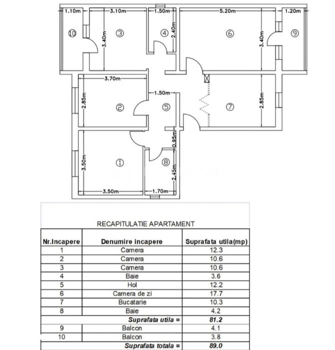 ETAJ 3! Apartament 4 camere 2 băi 89mp, CUG, CT + AC