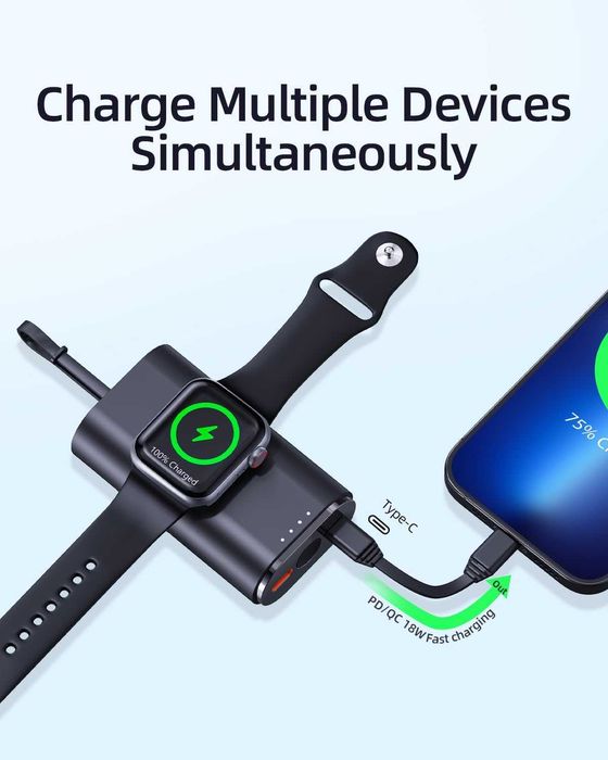 Преносимо зарядно устройство за часовник и телефони за Apple