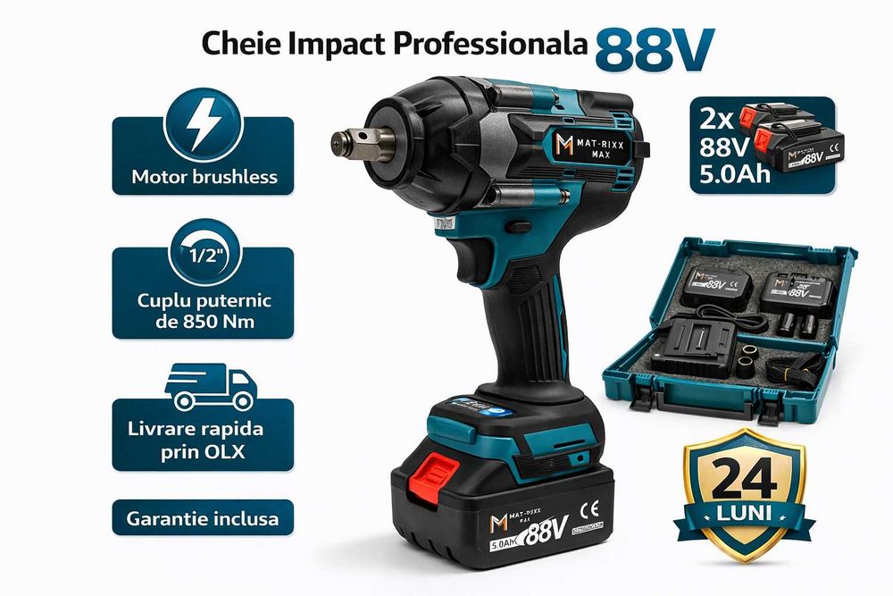 Cheie Impact Brushless 88V 2 Acumulatori 5.0Ah