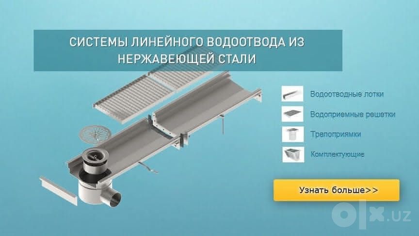 Линейный водоотвод из нержавеющей стали
для пищевой промышленности.