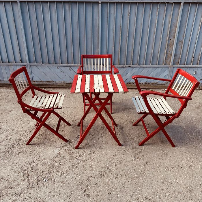Винтидж сгъваем градински комплект – маса + 3 стола, 70-те години