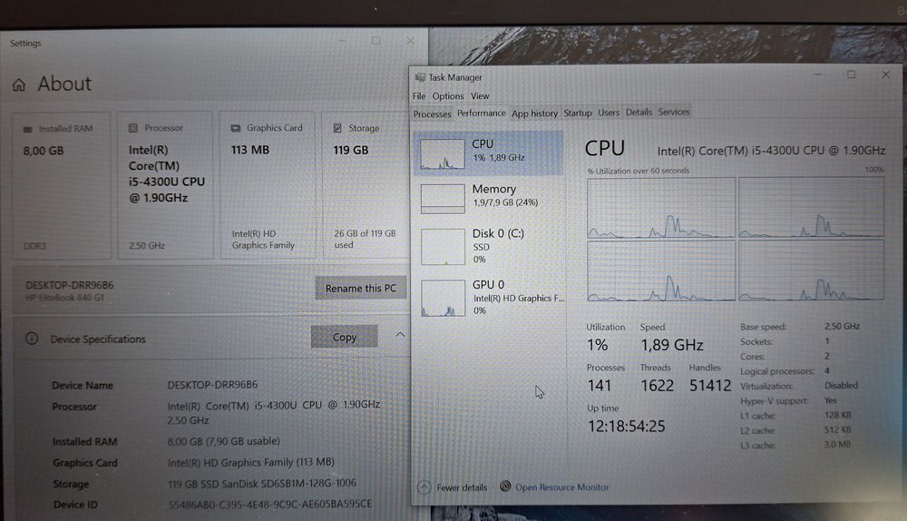 14' FullHD HP Elitebook 840 Core i5-4300U/128GB SSD/8GB/Бат.5ч./4G SIM