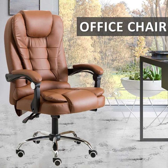 ErgoLux Regal Comfort Ергономичен офис стол за ръководители, лумбална възглавница, регулируема височина, Кафяв/Бежов/Черен до 140 кг