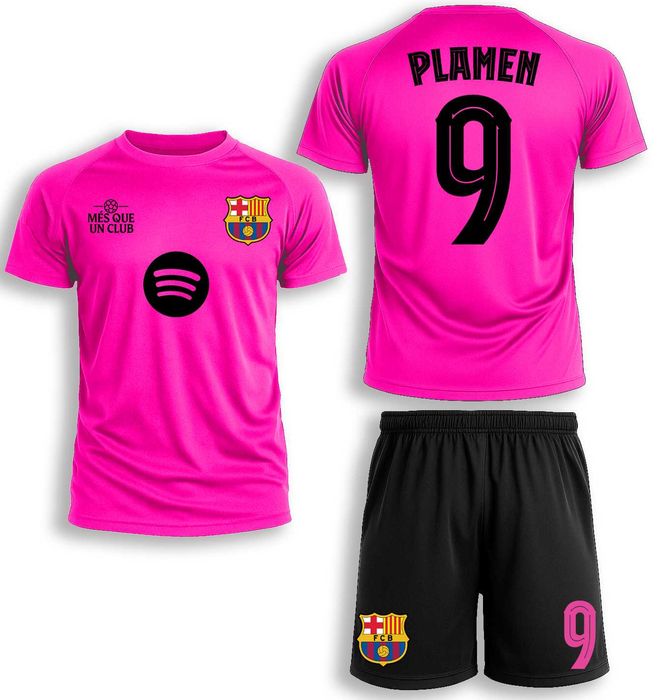 Екип тениска и шорти БАРСЕЛОНА BARCELONA Yamal с ИМЕ и НОМЕР по ИЗБОР!
