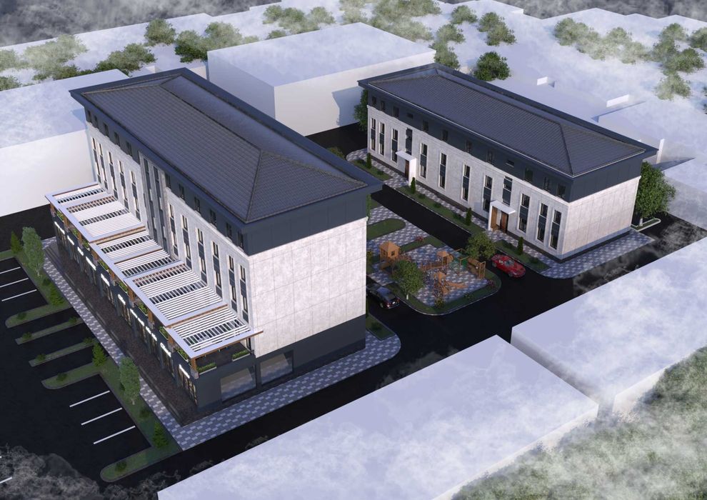 Продаются квартиры и магазины в центре Кагана вдоль дороги.