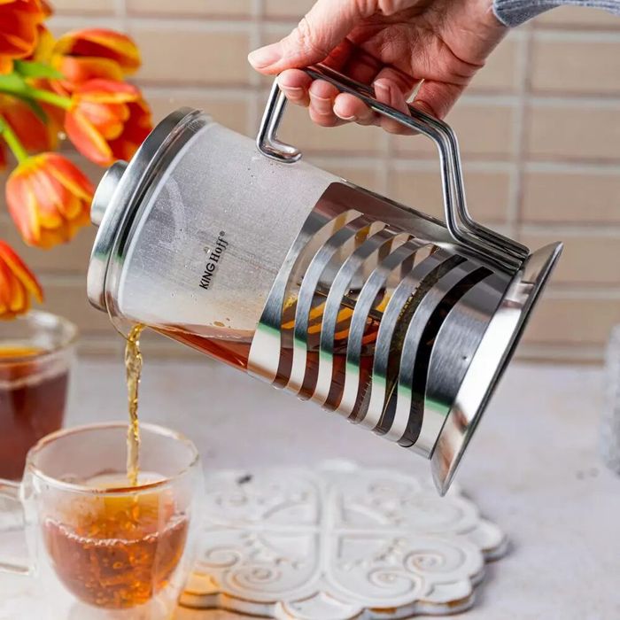 Infuzor ceai, din sticla si inox, ceainic cu presa, 0.8L, Kinghoff