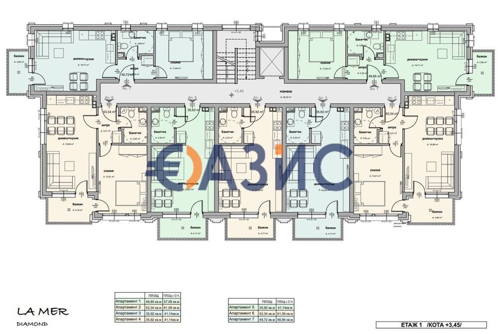 Апартамент с 1 спалня в новострояща се сграда "Ла Мер Диамант", Св. Влас, България, 56.94 кв.м, #34159308