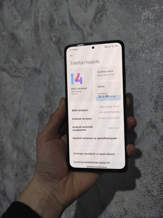 Redmi not 10 pro sotiladi 8/128