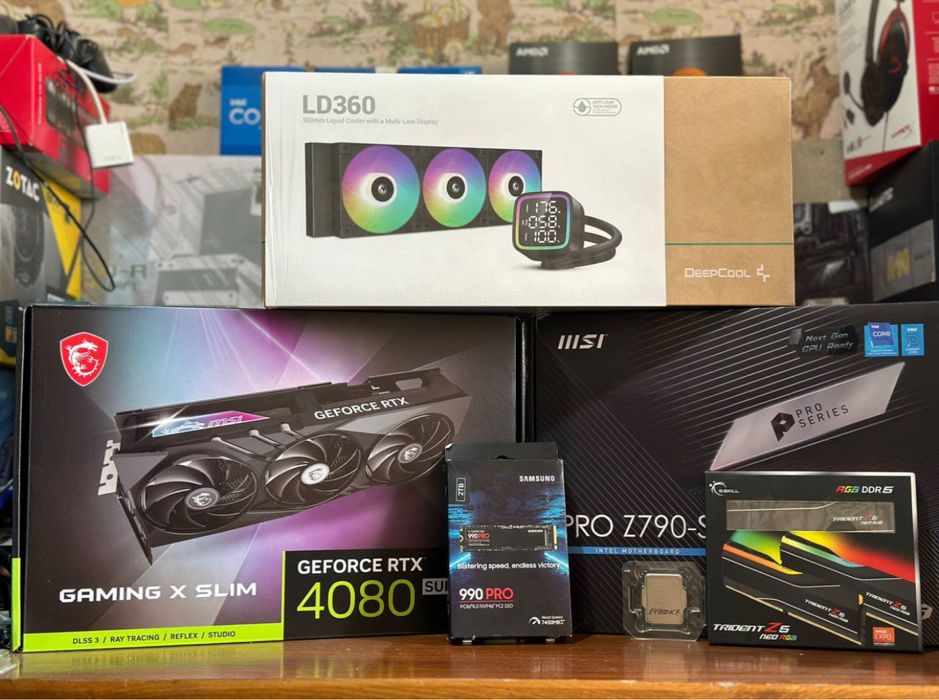 мощный комп с rtx 4080 super, core i9 14th gen, водяное охлаждение