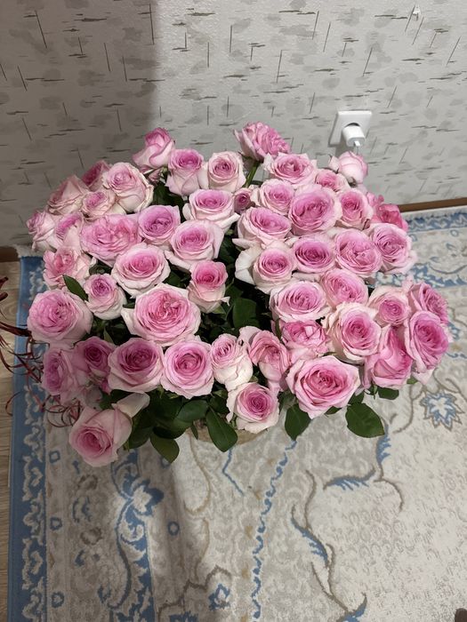 51 розы + 15 сердечные шарики