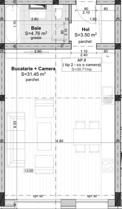 Apartament tip studio, 40 mp utili, 1 loc de parcare, Etaj 1, TVA INCL — fotografia 2