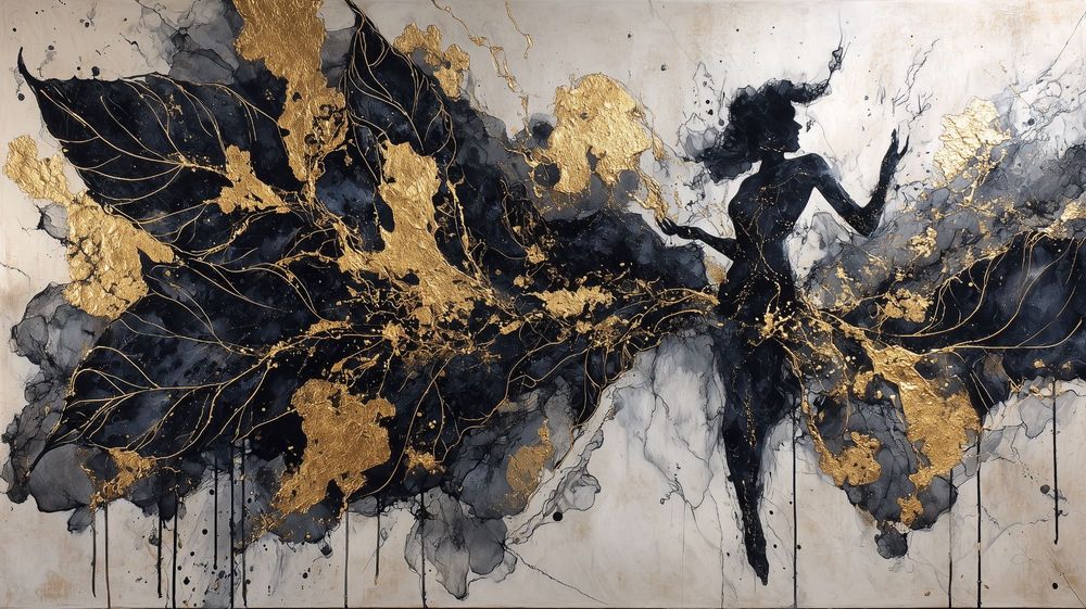 Tablou canvas Dansul, siluetă dansatoare negru și auriu, 80×45 - 140×78 cm