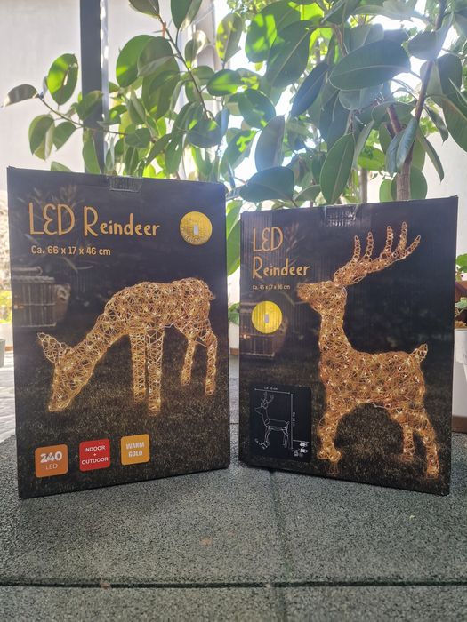 Set 2 Ren Decorativi cu LED (Lumină Caldă / Warm Gold) – Interior & Exterior