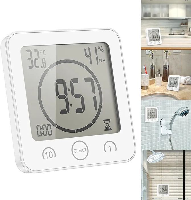 Ceas pentru dus cu cronometru/higrometru/termometru rezistenta apa