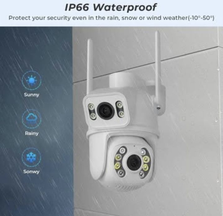 Двойна Водоустойчива Wi-Fi Камера 2x3MP с ICSEE – Надеждна Защита на В
