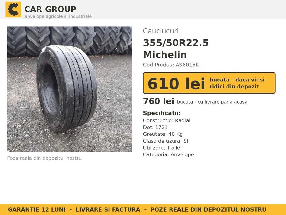 Anvelope Cauciucuri 355/50R22.5 355/50 R22.5 355/50-22.5 355 50 R22.5 35550225 355/50R22 Michelin Camion Remorca Cap Tractor SH Second Hand OFERTA