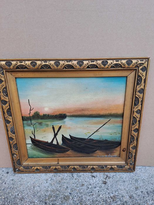 tablou vechi pictura pe carton gros 43/40 cm semnat