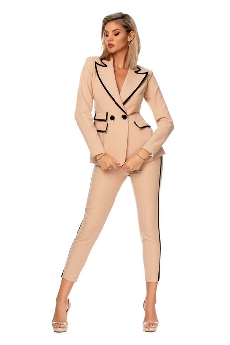 Costum elegant BBY de nunta botez cununie bej / nude / roz