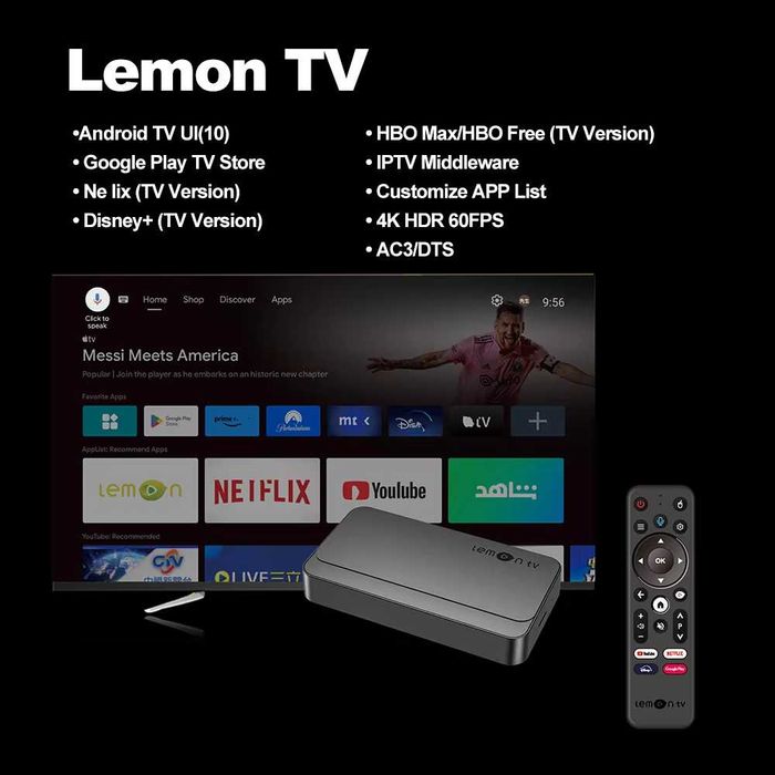 Lemon TV L2 Android 12 ТВ БОКС Allwinner H618 Quad 2GB16GB 4K WiFi6 Гласово дистанционно управление YouTube Lemon TV приложение Медиен плейър