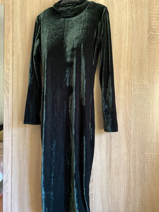 Rochie din catifea, culoare verde inchis
