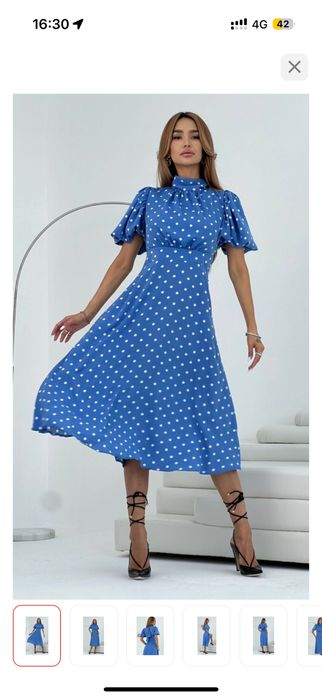 Красивое платье миди в горошек, размер 46
