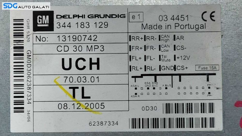 Unitate Radio CD Player CD30 cu Display Opel Corsa D 2006 - 2014 Cod 344183129 13190742 13208089 565412769 28115432-6 [L7480]