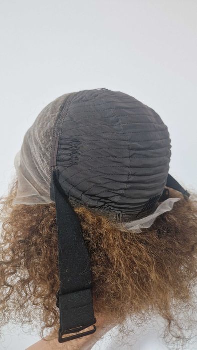 Къса естествена афро перука с обем – кафява с руси кичури | Lace  13x4