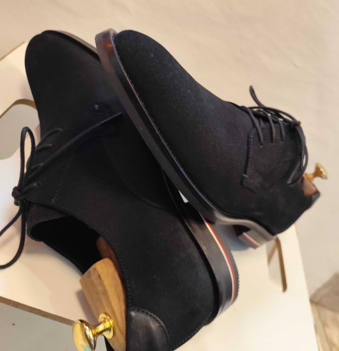 Pantofi derby 44 premium Tommy Hilfiger piele naturala suede navy