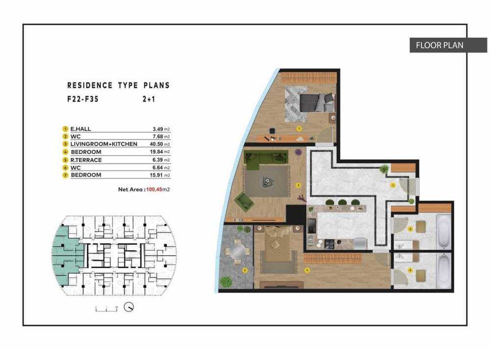 3-х комнатная в ЖК «Piramit Tower» ID: 2966
