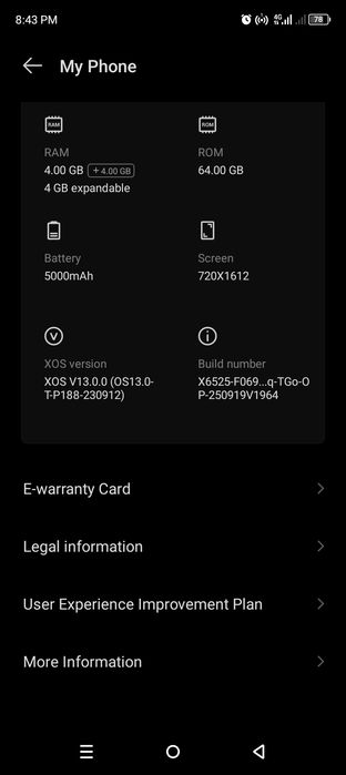 Infinix smart 8, model X6525
